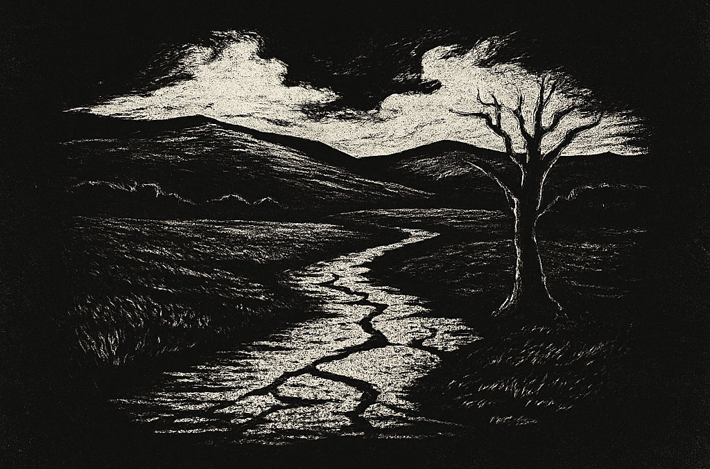 Woodcut landscape